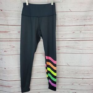 Worthy Threads Multi Color Diagonal Stripe Leggings Workout Athletic Pants Small